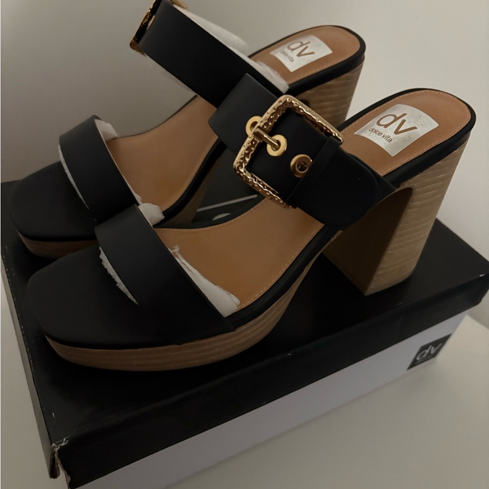 Dolce Vita Black and Tan Platform Mules